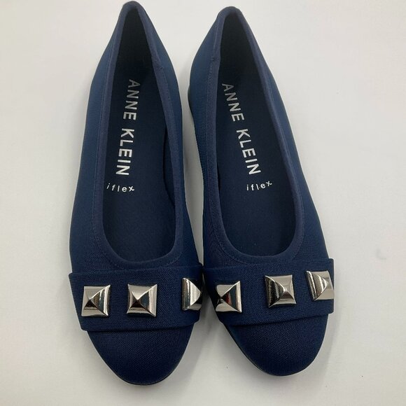 Anne Klein iFlex “Akeden” Studded Ballet Flats — Size 6M — Navy Linen Fabric - Picture 1 of 3
